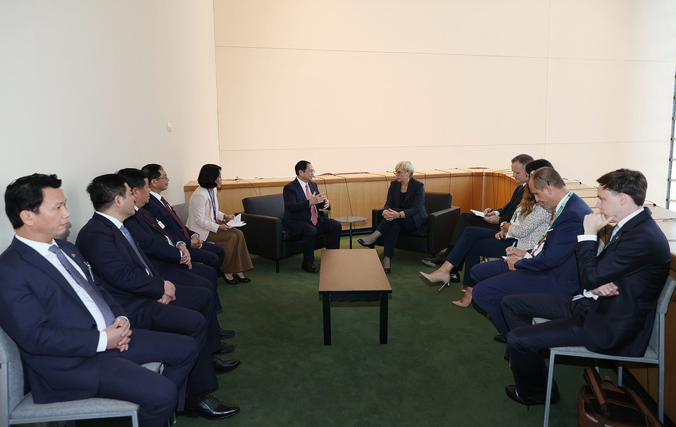 Thủ tướng Phạm Minh Chính gặp Tổng thống Slovenia Natasa Pirc Musar. (Ảnh: Dương Giang/TTXVN)