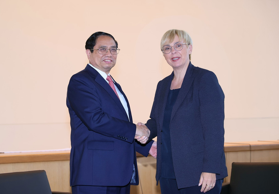 Thủ tướng Phạm Minh Chính gặp Tổng thống Slovenia Natasa Pirc Musar. (Ảnh: Dương Giang/TTXVN)