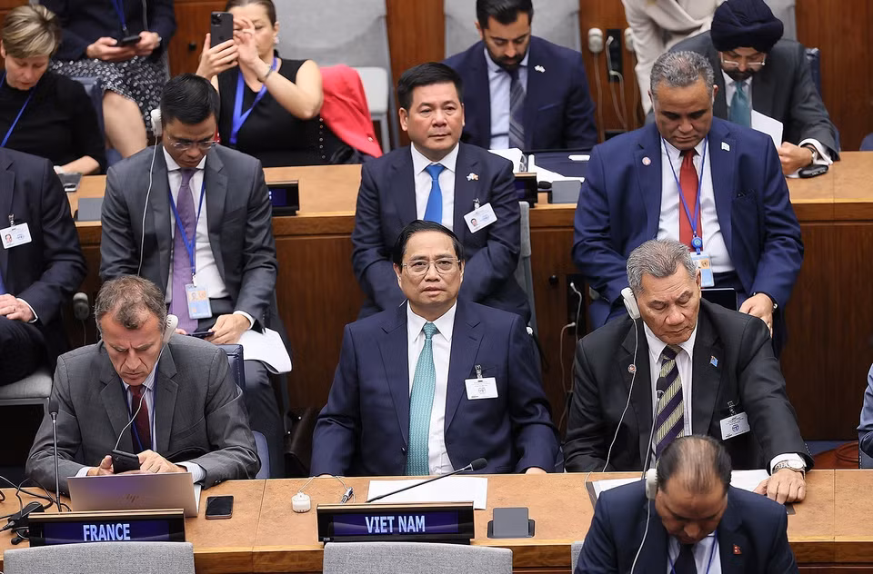 Thủ tướng Phạm Minh Chính phát biểu tại Hội nghị Thượng đỉnh Tham vọng Khí hậu của Liên hợp quốc. (Ảnh: Dương Giang/TTXVN)