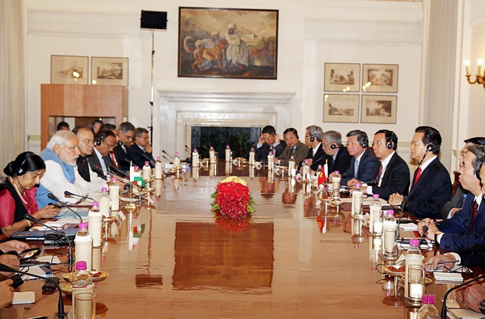 Thủ tướng Nguyễn Tấn Dũng hội đàm với Thủ tướng Ấn Độ Narendra Modi (New Delhi, 28/10/2014). (Ảnh: Đức Tám/TTXVN)