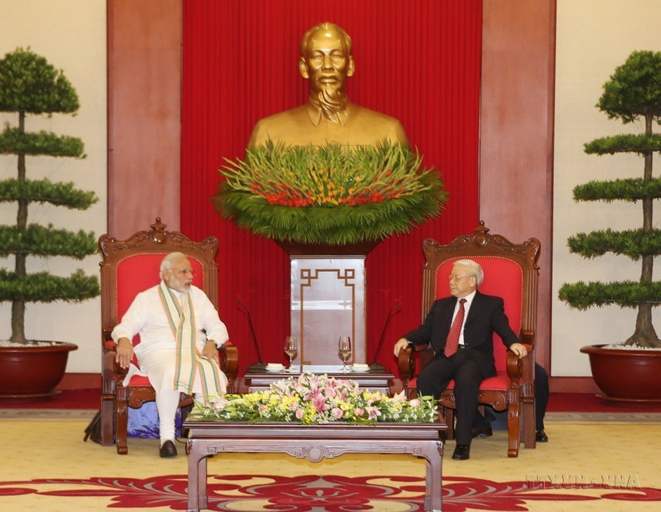 Tổng Bí thư Nguyễn Phú Trọng tiếp Thủ tướng CH Ấn Độ Narendra Modi thăm chính thức Việt Nam (3/9/2016). (Ảnh: Trí Dũng/TTXVN)