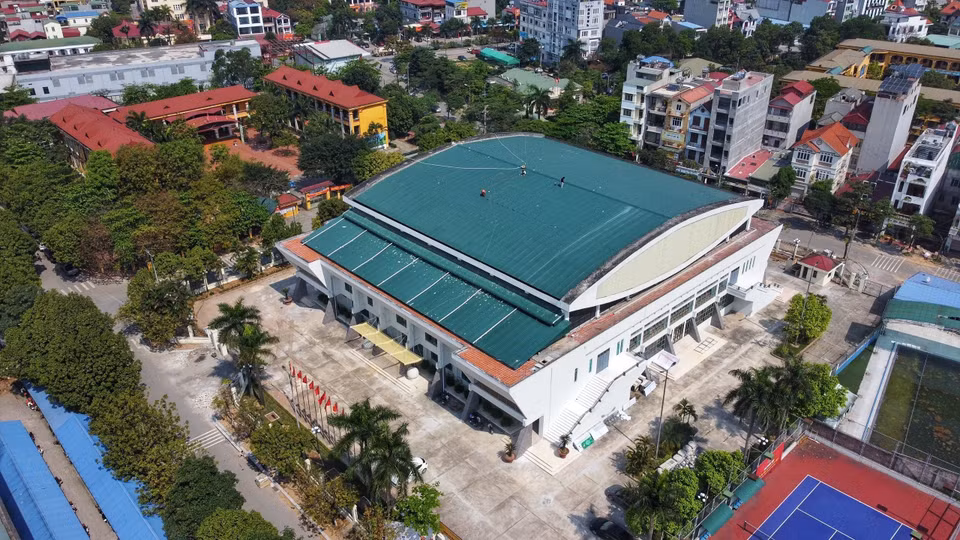 Toàn cảnh Nhà thi đấu Sóc Sơn. (Ảnh: Tuấn Anh/TTXVN)