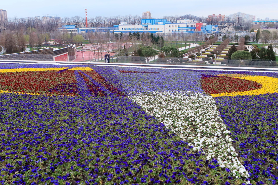 Hoa được sử dụng để trang trí cho các tiểu cảnh ở trung tâm thành phố Krasnodar, miền Nam Liên bang Nga. (Ảnh: Trần Hiếu/TTXVN)