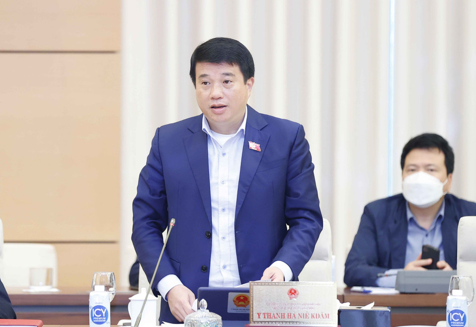 Chủ tịch Hội đồng Dân tộc của Quốc hội Y Thanh Hà Niê Kđăm phát biểu ý kiến. (Ảnh: Doãn Tấn/TTXVN)