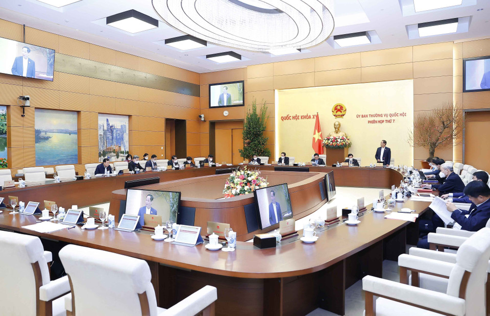 Chiều 18/1, tại Nhà Quốc hội, tiếp tục Phiên họp thứ 7, Ủy ban Thường vụ Quốc hội xem xét báo cáo công tác dân nguyện tháng 12/2021 của Quốc hội. (Ảnh: Doãn Tấn/TTXVN)