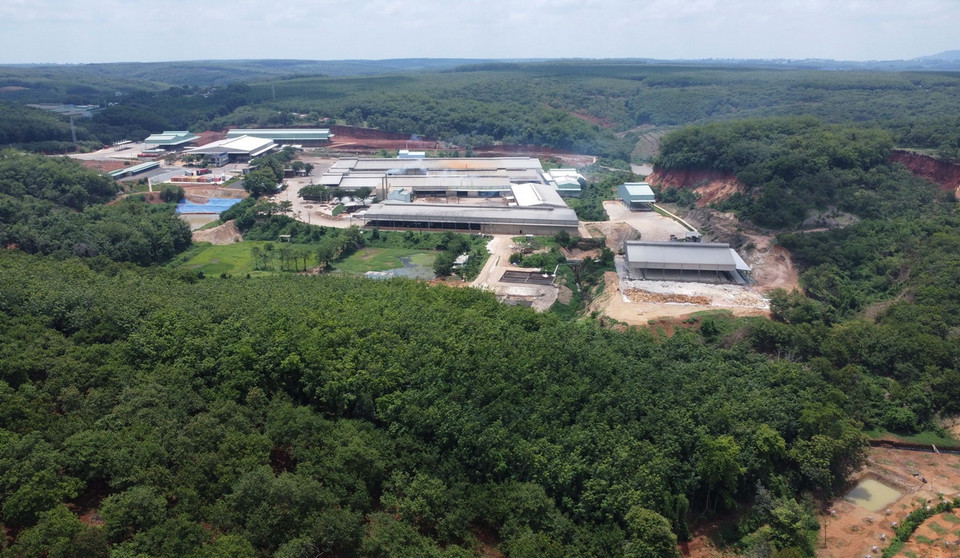 Khu vực phía sau nhà máy chế biến mủ cao su L.H. (Ảnh: Đậu Tất Thành/TTXVN)