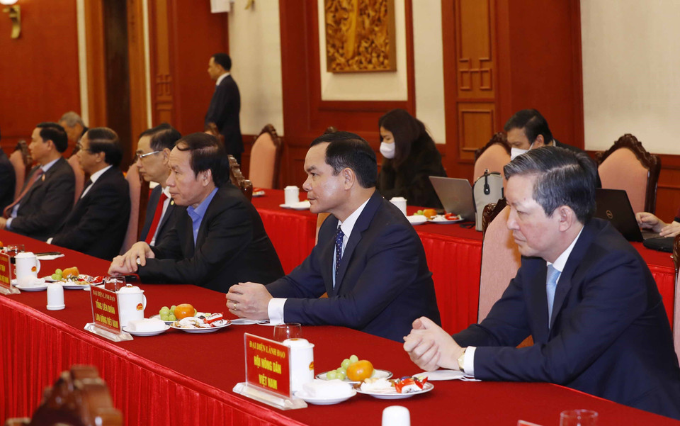 Lãnh đạo Đảng, Nhà nước dự buổi gặp mặt. (Ảnh: Phương Hoa/TTXVN)