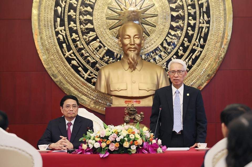 Đại sứ Việt Nam tại Trung Quốc Phạm Sao Mai báo cáo tình hình người Việt Nam tại Trung Quốc. (Ảnh: Dương Giang/TTXVN)