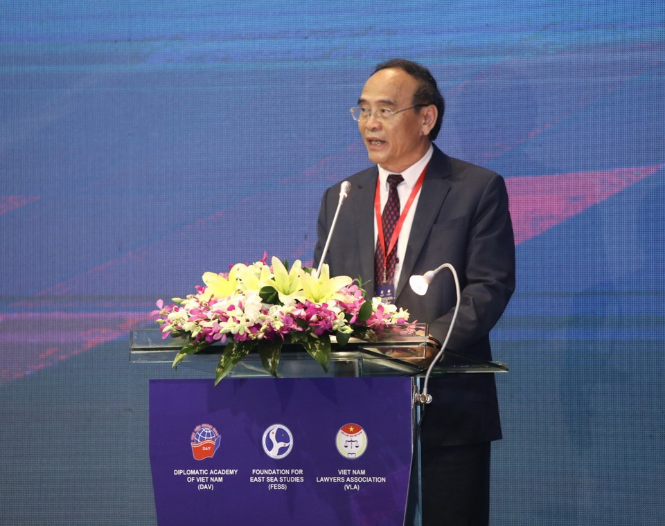 Chủ tịch Hội Luật gia Việt Nam Nguyễn Văn Quyền phát biểu. (Ảnh: Văn Điệp/TTXVN)