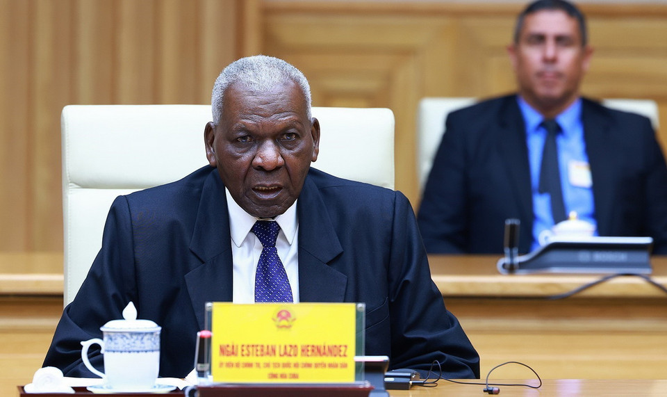 Chủ tịch Quốc hội Cuba Esteban Lazo Hernandez phát biểu. (Ảnh: Dương Giang/TTXVN)