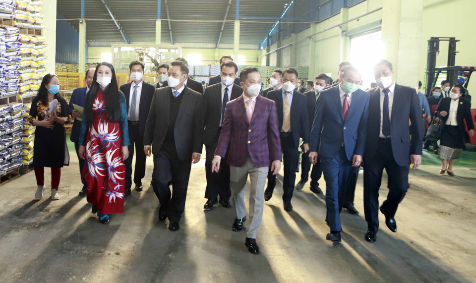 Đoàn tham quan Nhà máy sản xuất phân bón hữu cơ vi sinh Biotech Quế Lâm. (Ảnh: Hoàng Hùng/TTXVN)