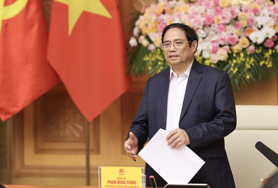 Thủ tướng Phạm Minh Chính phát biểu tại cuộc họp với Đảng đoàn Quốc hội. (Ảnh: Dương Giang/TTXVN)