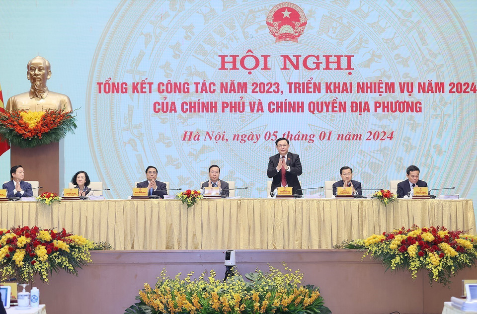 Chủ tịch Quốc hội Vương Đình Huệ tham dự hội nghị. (Ảnh: Dương Giang/TTXVN)