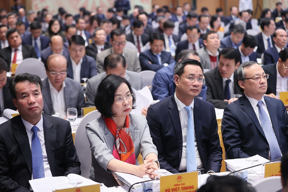 Lãnh đạo các cơ quan thuộc Chính phủ tham dự hội nghị. (Ảnh: Dương Giang/TTXVN)