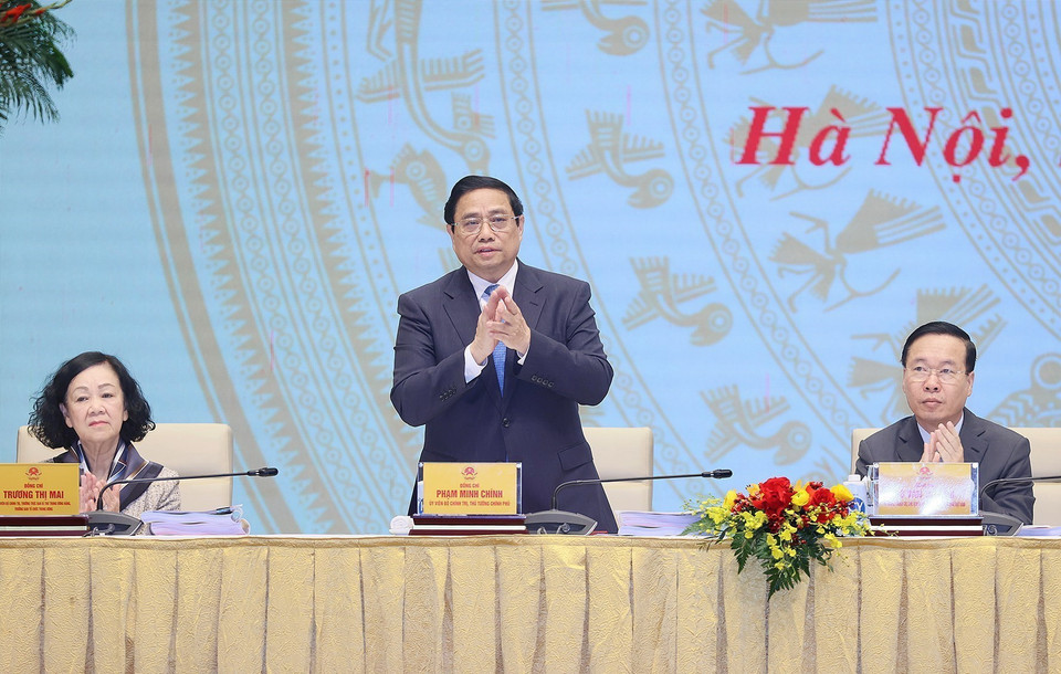 Thủ tướng Phạm Minh Chính chủ trì hội nghị. (Ảnh: Dương Giang/TTXVN)