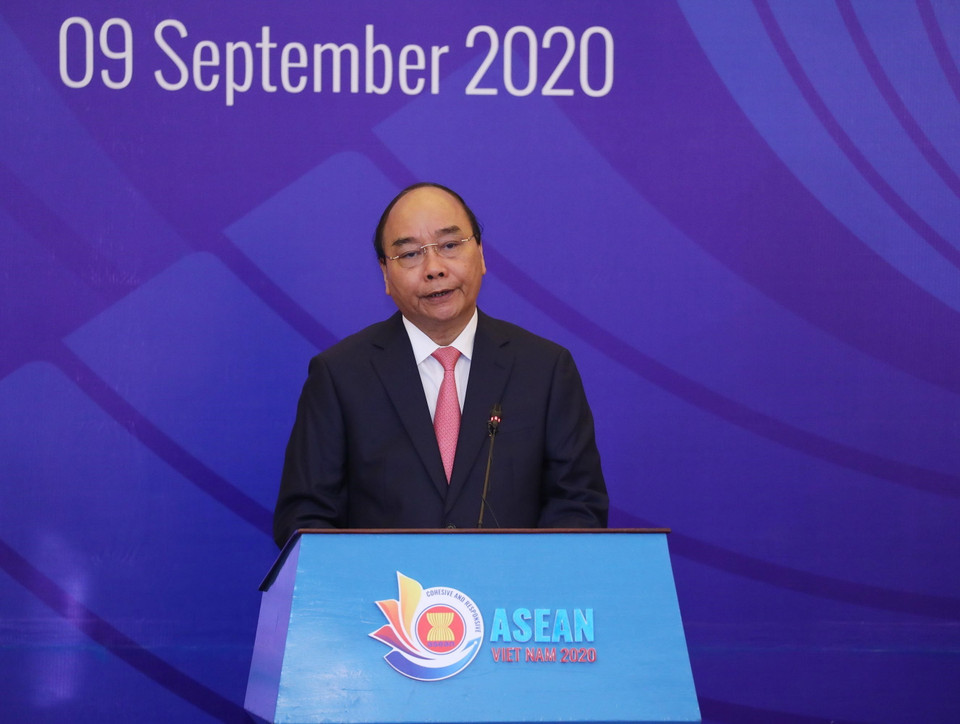 Thủ tướng Nguyễn Xuân Phúc, Chủ tịch ASEAN 2020, phát biểu. (Ảnh: Lâm Khánh/TTXVN)