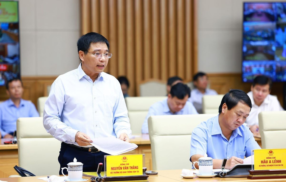 Bộ trưởng Bộ Giao thông vận tải Nguyễn Văn Thắng phát biểu. (Ảnh: Dương Giang/TTXVN)