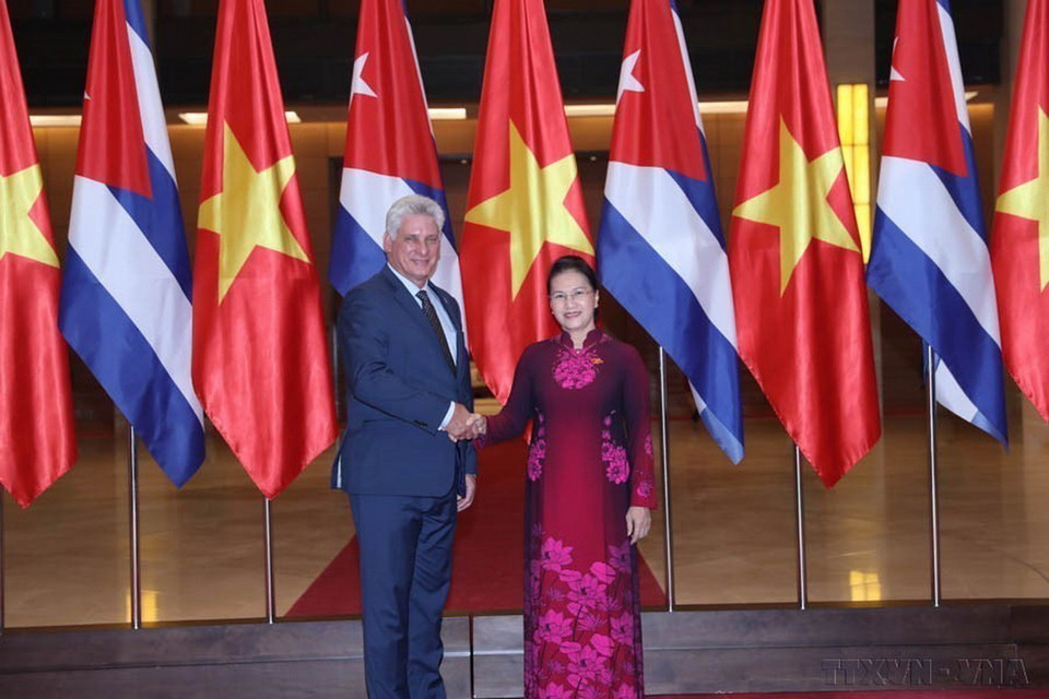 Chủ tịch Quốc hội Nguyễn Thị Kim Ngân hội kiến Chủ tịch Hội đồng Nhà nước và Hội đồng Bộ trưởng Cộng hòa Cuba Miguel Mario Díaz-Canel Bermúdez trong chuyến thăm hữu nghị chính thức Việt Nam (09/11/2018). (Ảnh: Trọng Đức/TTXVN)