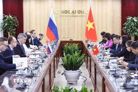 Thứ trưởng Ngoại giao Lê Thị Thu Hằng và Thứ trưởng Ngoại giao Liên bang Nga Andrey Rudenko đồng chủ trì Tham vấn chính trị cấp Thứ trưởng Ngoại giao Việt Nam-Nga tại Hà Nội, chiều 21/2/2025. (Ảnh: An Đăng/TTXVN)