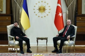 Tổng thống Ukraine Volodymyr Zelensky (trái) và Tổng thống Thổ Nhĩ Kỳ Tayyip Erdogan tại cuộc gặp ở Ankara ngày 15/5/2025. (Reuters/TTXVN)