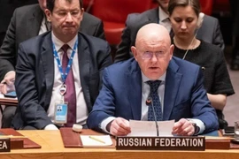 Đại sứ Nga tại Liên hợp quốc Vasily Nebenzya trong một phiên họp của Hội đồng Bảo an Liên hợp quốc. (Ảnh: Getty Images/TTXVN)