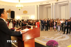 Đại sứ Việt Nam tại Canada Phạm Vinh Quang phát biểu tại Lễ kỷ niệm 79 năm Quốc khánh Việt Nam, hồi tháng Chín năm ngoái. (Ảnh minh họa: Trung Dũng/TTXVN)