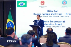 Thủ tướng Phạm Minh Chính phát biểu tại Diễn đàn doanh nghiệp Việt Nam-Brazil. (Ảnh: Dương Giang/TTXVN)
