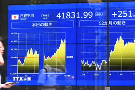 Bảng chỉ số chứng khoán tại Tokyo (Nhật Bản). (Ảnh: Kyodo/TTXVN)