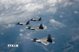 Tiêm kích F-35A của Hàn Quốc và F-22 của Mỹ tham gia cuộc tập trận chung ở Chungcheong (Hàn Quốc) hồi tháng Năm năm ngoái. (Ảnh: Yonhap/TTXVN)