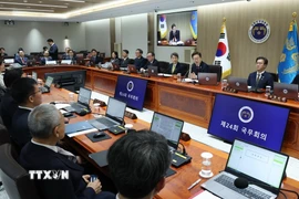 Tổng thống Hàn Quốc Lee Jae Myung (thứ ba, phải) phát biểu tại cuộc họp nội các ở Seoul ngày 5/6/2025. (Ảnh: Yonhap/TTXVN)