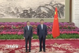 Đại sứ Việt Nam tại Trung Quốc Phạm Thanh Bình trình Quốc thư lên Chủ tịch Trung Quốc Tập Cận Bình. (Ảnh: TTXVN phát)