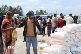 Người dân nhận viện trợ tại một quốc gia châu Phi. (Ảnh: THX/TTXVN)