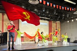 Một tiết mục của chương trình nghệ thuật đặc sắc "Những mùa Xuân bất tử" do các nghệ sỹ đến từ các hội đoàn và cơ quan đại diện Việt Nam tại Pháp trình diễn. (Ảnh: Nguyễn Thu Hà/Vietnam+)