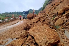 Điểm sạt lở trên đường tỉnh 177 tuyến Bắc Quang đi Hoàng Su Phì. (Ảnh: Đức Thọ/TTXVN)