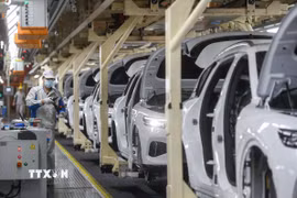Ôtô điện được sản xuất tại nhà máy ở Vũ Hán, tỉnh Hồ Bắc (Trung Quốc). (Ảnh: THX/TTXVN)