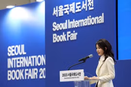 Bà Kim Keon Hee phát biểu tại một sự kiện ở Seoul (Hàn Quốc) hồi năm 2023. (Ảnh: Yonhap/TTXVN)