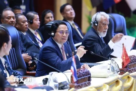 Thủ tướng Phạm Minh Chính phát biểu tại Phiên toàn thể Hội nghị Cấp cao ASEAN lần thứ 44, tại Vientiane (Lào) hồi tháng 10 năm ngoái. (Ảnh: Dương Giang/TTXVN)