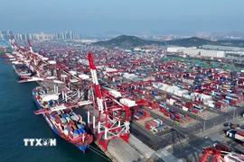 Cảng hàng hóa ở Thanh Đảo, tỉnh Sơn Đông (Trung Quốc). (Ảnh: THX/TTXVN)