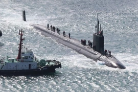 Tàu ngầm USS Vermont của Hải quân Mỹ cập bến căn cứ hải quân ở thành phố Busan (Hàn Quốc) hồi tháng Chín năm ngoái. (Ảnh: Yonhap/TTXVN)