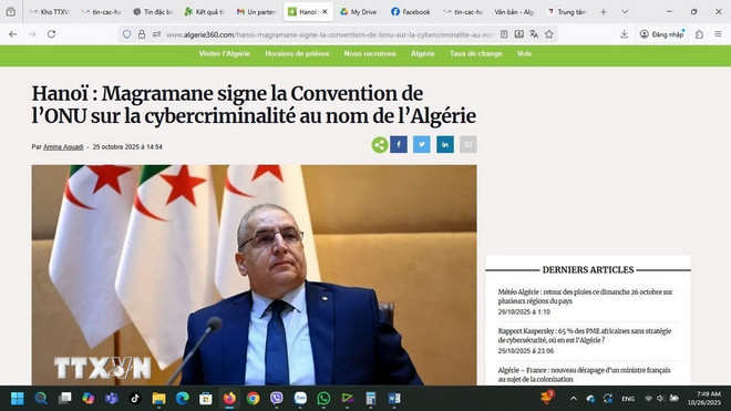Onlinetidningen Algerie360 publicerade en artikel om Algeriets undertecknande av Hanoi-konventionen. (Foto: Manh Hung/VNA) ttxvn-angie.jpg