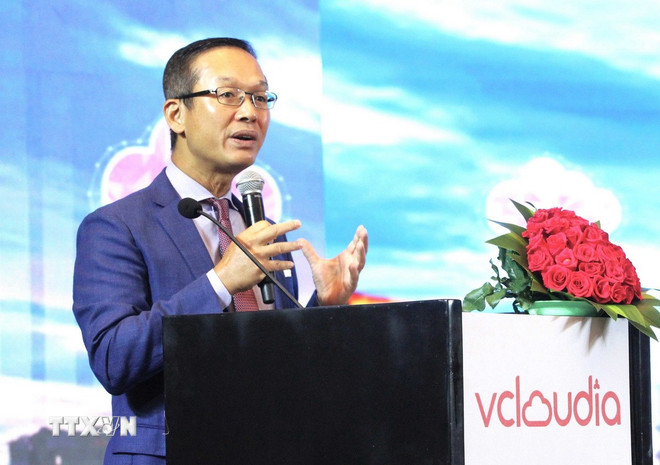 Ông Thiều Phương Nam, Tổng Giám đốc Qualcomm tại Việt Nam, Lào và Campuchia phát biểu tại sự kiện. (Ảnh: Hoàng Minh/TTXVN) ttxvn-campuchia-1.jpg
