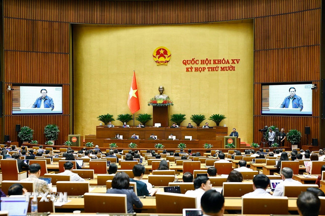 Thủ tướng Chính phủ Phạm Minh Chính phát biểu giải trình, làm rõ một số vấn đề đại biểu Quốc hội nêu. (Ảnh: Doãn Tấn/TTXVN) ttxvn-ttg.jpg