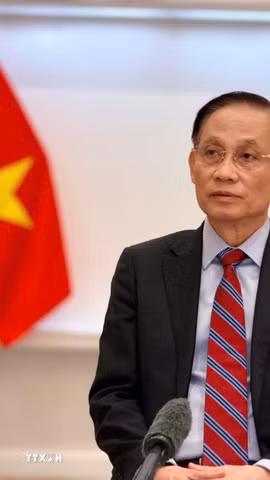 Ủy viên Bộ Chính trị, Bộ trưởng Bộ Ngoại giao Lê Hoài Trung trả lời phỏng vấn. (Ảnh: TTXVN phát)