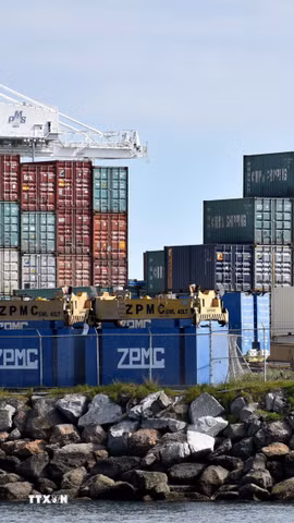 Các container hàng hóa tại cảng Long Beach, bang California, Mỹ. (Ảnh: THX/TTXVN)
