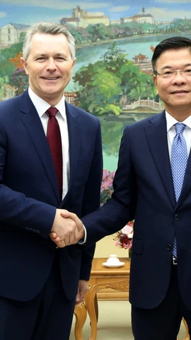 Phó Thủ tướng Lê Thành Long tiếp Bộ trưởng Giáo dục Australia Jason Clare. (Nguồn: Báo Chính phủ)