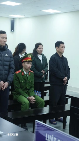 Các bị cáo tại phiên tòa. (Ảnh: Kim Anh/TTXVN)