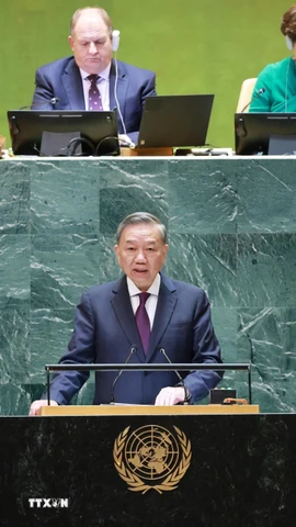 Tổng Bí thư, Chủ tịch nước Tô Lâm phát biểu tại Phiên thảo luận chung cấp cao Đại hội đồng Liên hợp quốc Khóa 79. (Ảnh: Lâm Khánh/TTXVN)