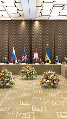 Đại diện các nước Nga, Mỹ, Ukraine cùng nước chủ nhà Thụy Sĩ tham dự vòng đàm phán mới tại Geneva. (Nguồn: TTXVN phát)