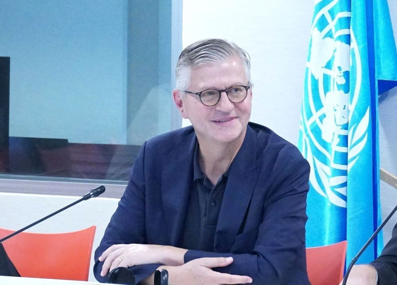 Phó Tổng Thư ký Liên hợp quốc phụ trách hoạt động gìn giữ hòa bình Jean-Pierre Lacroix phát biểu tại cuộc gặp gỡ báo chí. (Ảnh: TTXVN phát)