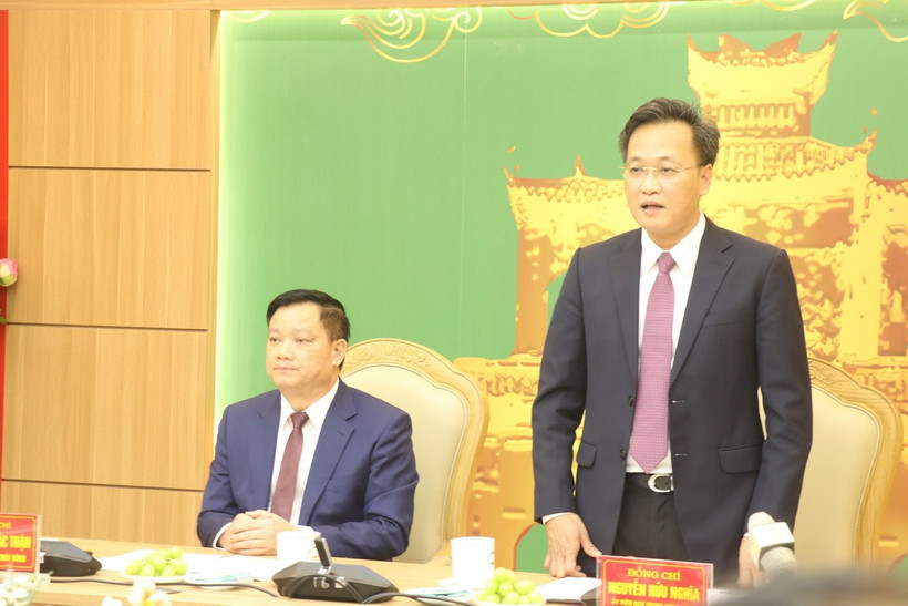 Bí thư Tỉnh ủy Hưng Yên Nguyễn Hữu Nghĩa phát biểu tại hội nghị. (Ảnh: Mạnh Khánh/TTXVN)